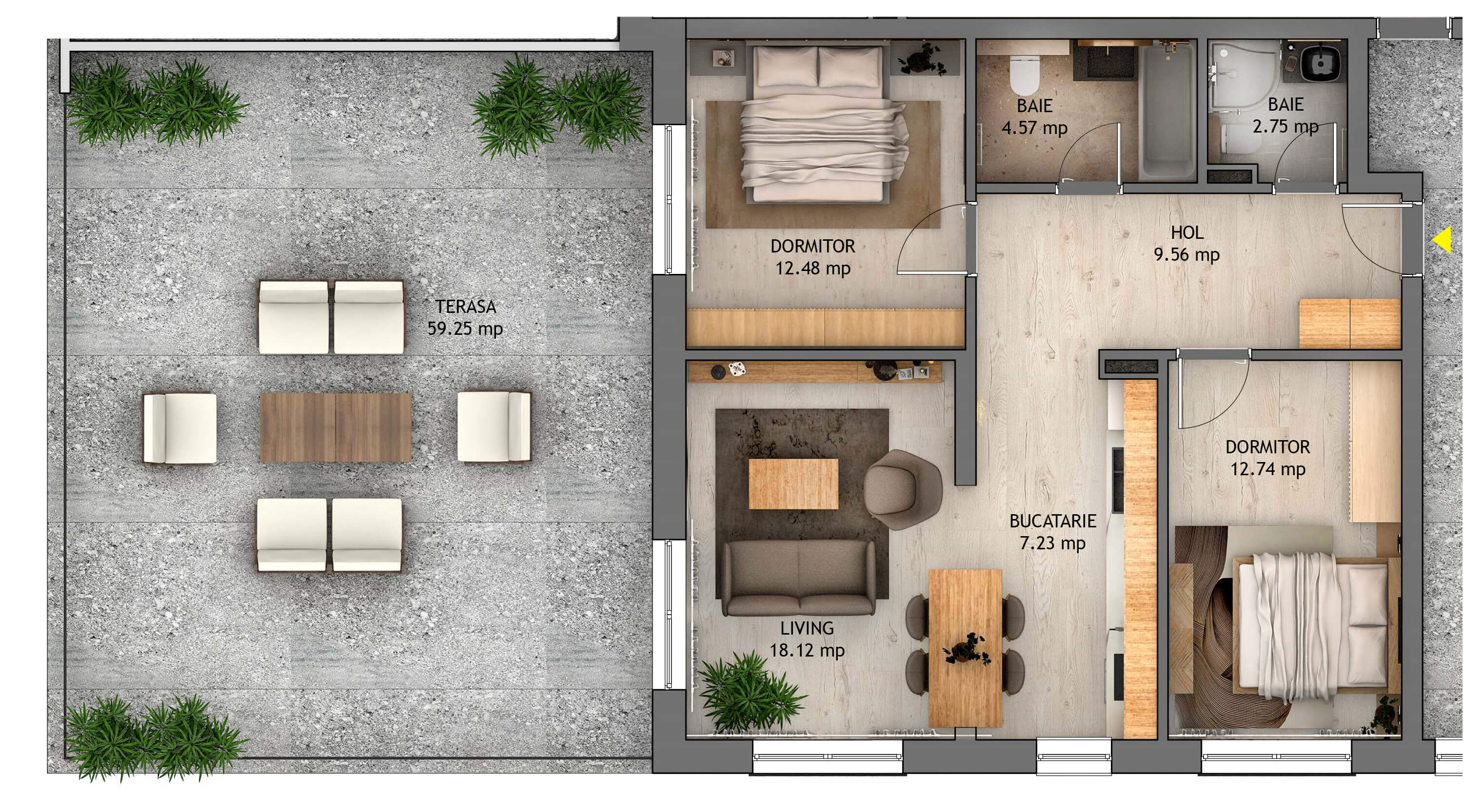 Apartament Penthouse cu 3 camere Tip P1